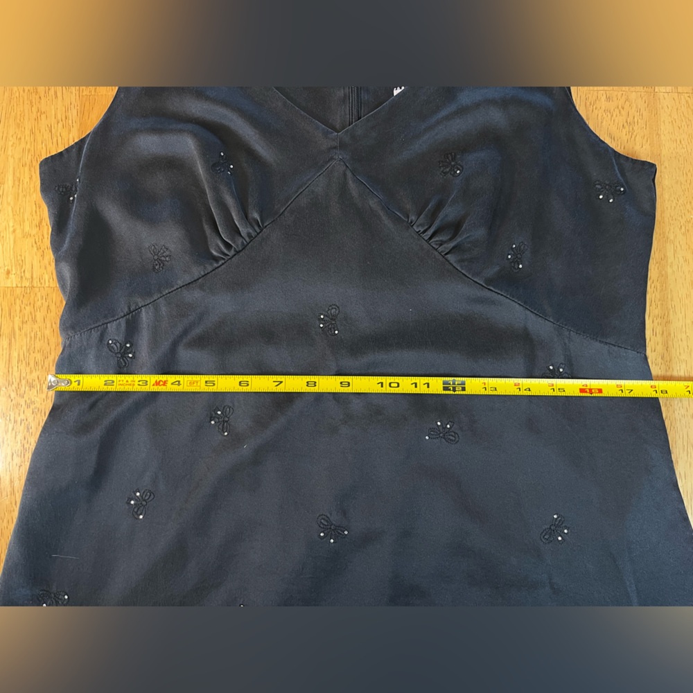 Kenzie Vintage Black Silk Dress Lined Y2K Coquette Style Embroidered Bows SZ 14 - Picture 14 of 15